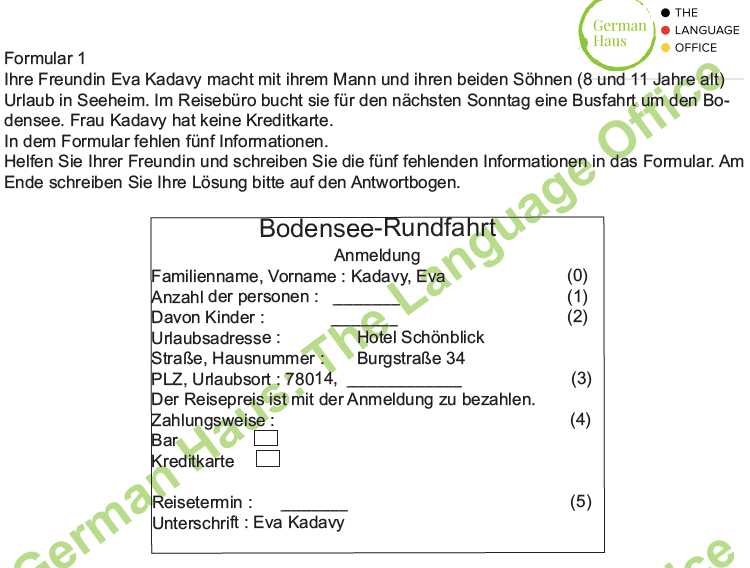 Goethe A1 Schreiben Teil 1 Formular The Language Office